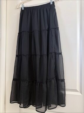 Hollister Black Sheer Tiered Maxi Skirt